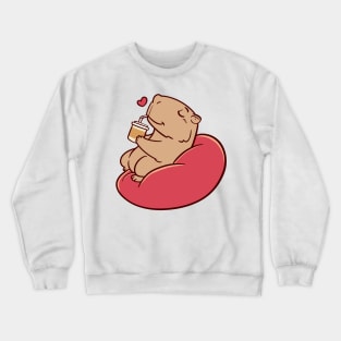 Cute capybara chilling and drinking coffee Crewneck Sweatshirt